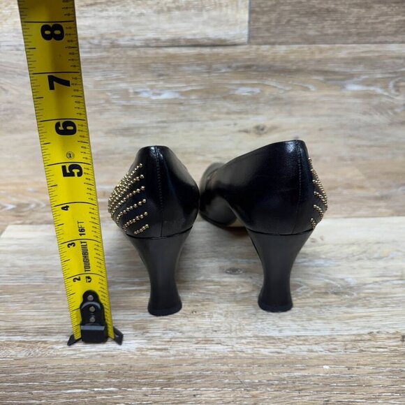 Proxy Black Leather Gold Stud Accent Heels Women's Size 10 - Picture 3 of 8